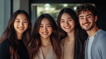 Obraz premium Happy Group of Young Friends Smiling and Enjoying Time Together