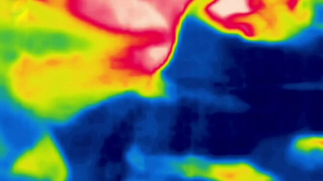 Night city. Walker on sidewalks and cars on the roadwayI mage from thermal imager device. Vertical video