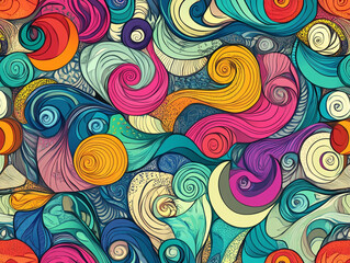 Naklejka premium A colorful zentangle drawing with swirls and curves. The colors are vibrant and the brushstrokes are bold. 