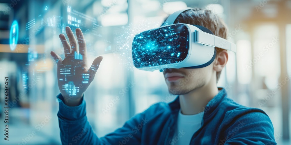 Poster a dedicated student explores ai and machine learning with a vr headset, enhancing interactive learni