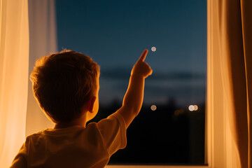 Child Pointing to Stars | Wonder and Curiosity Under a Starlit Sky