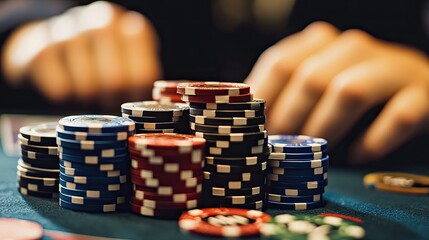 Naklejka premium Close-Up of Poker Chips and Player's Hands