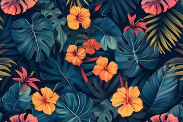 tropical plants pattern, green. ai generated