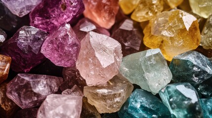 Fototapeta premium A pile of raw, uncut gems in a variety of colors, offering a glimpse of their natural beauty.