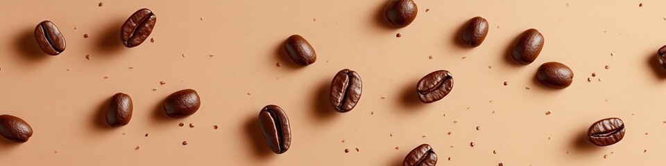Fototapeta premium Abstract background with scattered coffee beans