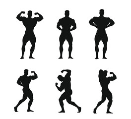 Muscular bodybuilder Pose vector silhouette illustration isolated on white background. © Mubashar
