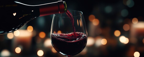 Red wine is poured into the glass 