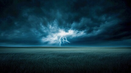 Obraz premium Surreal Lightning Striking Over Dark Field