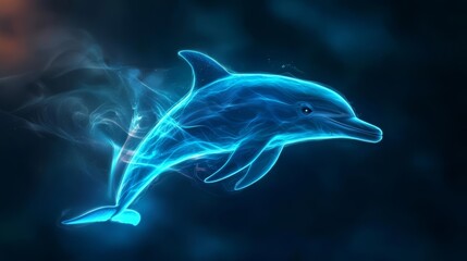 Vibrant blue dolphin silhouette against a dark background, showcasing fluid motion.