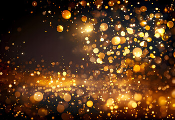 Abstract Digital Artwork of Golden Particles Against Black Background
