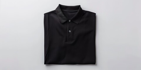 A cleanly ironed black polo shirt set against a gentle white backdrop, conveying a sense of sophistication and minimalism, Generative AI.