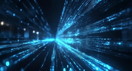 An abstract background with a glowing blue holographic interface