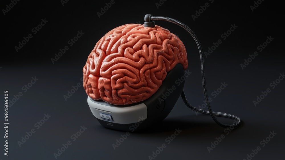 Poster rendering of a 3d model of the human brain in a science fiction themed laboratory. concept for big d