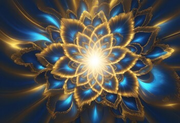 Fototapeta premium abstract background with gold, blue and neon lines in the shape of a flower