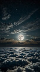 Full moon over clouds.