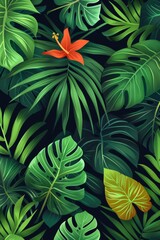 Naklejka premium tropical plants pattern, green. ai generated