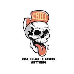 vector Funny Art Skull with Red Tongue Dangerous skull design, skull wearing a hat, isolated on white background