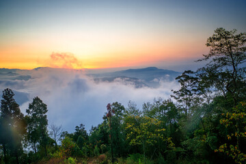 sunset in the mountains of North Bengal, India, near Tinchuley