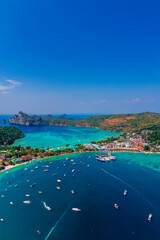 Aerial view Phi Phi island with turquoise clear water , Krabi Province. Amazing travel photo...