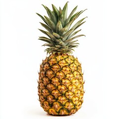 A close-up view of a whole fresh pineapple isolated on a clean white background.