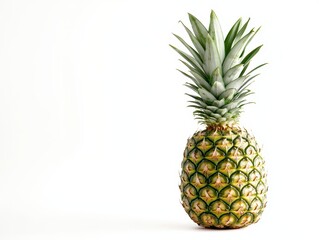 A close-up view of a whole fresh pineapple isolated on a clean white background.