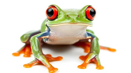 Fototapeta premium Green Tree Frog on White Background, Photo Realistic, Texture, Pattern Background, Wallpaper, Cover and Screen of Smartphone, PC, Laptop, 9:16 and 16:9 Format