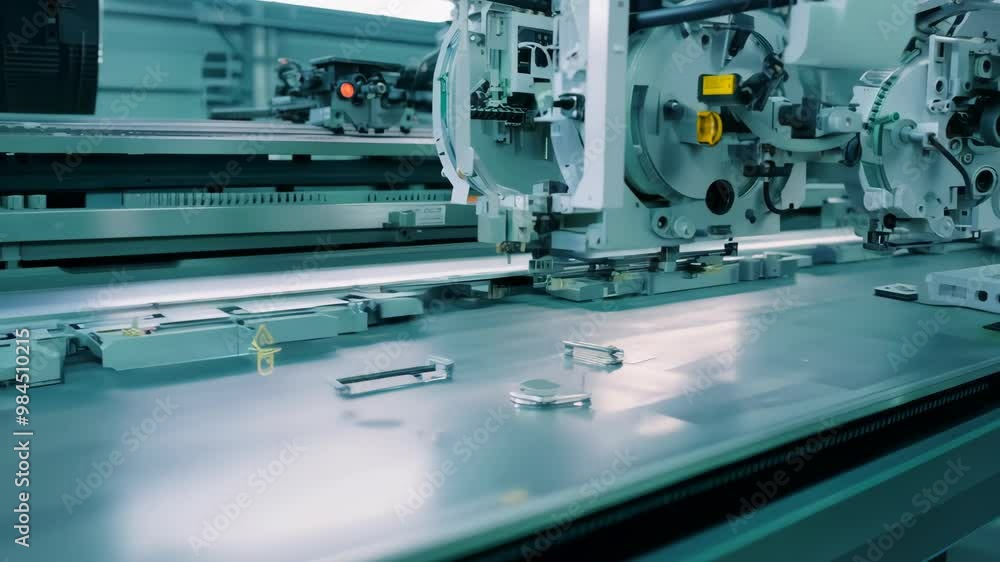 Poster automated assembly line in a high-tech factory showcasing precision manufacturing techniques