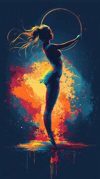 Artistic vector of rhythmic gymnastics featuring gymnast performing with a hoop in vibrant abstract colors
