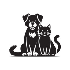 Cat and dog friendship simple logo icon silhouette vector with white background