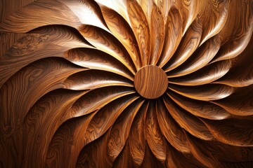Intricate wooden spiral pattern, nature inspired abstract art