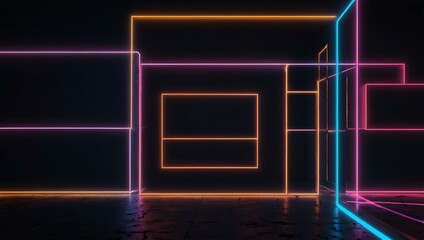 Glowing neon geometric shapes.