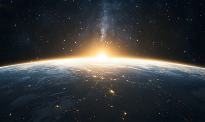 graphics of space, planets, and astronauts on a white background.