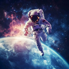 Fototapeta premium graphics of space, planets, and astronauts on a white background.