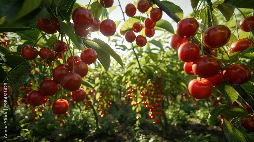 Poster Ripe Cherries on Tree Branch