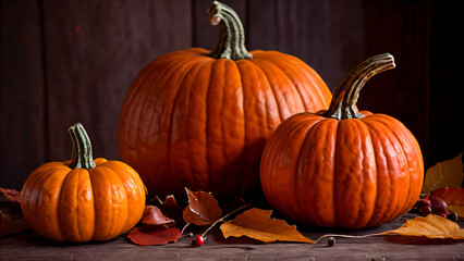 Fall Harvest with Ripe Pumpkins and Seasonal Decor: A cozy arrangement of bright orange pumpkins that symbolizes the festive spirit of Halloween and Thanksgiving day