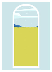 Countryside rural landscape view with wheat fields. Vector autumn farmland view