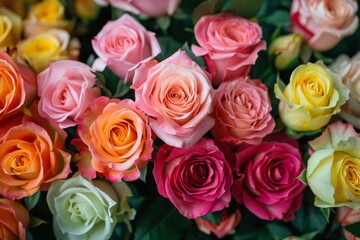Naklejka premium Bouquet of colorful roses blooming in a floral arrangement