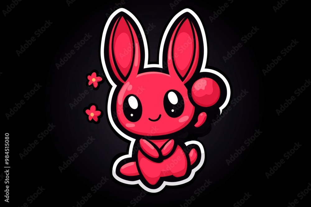 Wall mural cute red rabbit cartoon illustration