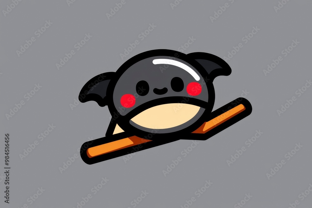 Sticker cute cartoon bat holding a stick