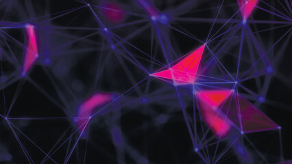 Abstract digital connection moving dots and lines. Technology background. Network connection structure. Colored polygonal space. Plexus effect. Vector illustration.