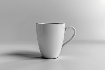 White coffee mug standing on gray background