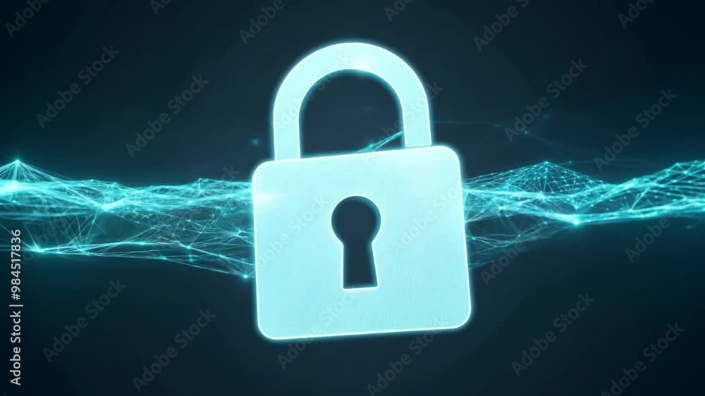 Poster A digital padlock is displayed against a dark backdrop, surrounded by abstract lines of light that convey a sense of data security and protection in the online environment.