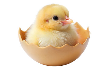 Baby chick in eggshell with open beak on transparent background