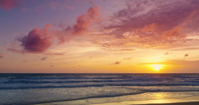 Phuket Thailand. Sea beach sunset or sunrise In Nature video landscape view of Sea wave foamy come in sand beach sunset dramatic sky sunset Shot on cinema cam high quality (DCI4K 4096x2160p. ProRes422