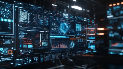 Obraz premium A holographic interface displaying 3D data and allowing virtual controls to be used