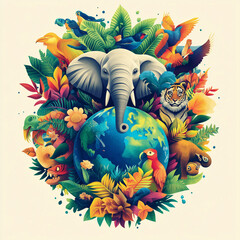 Modern vibrant illustration celebrating World Wildlife Day