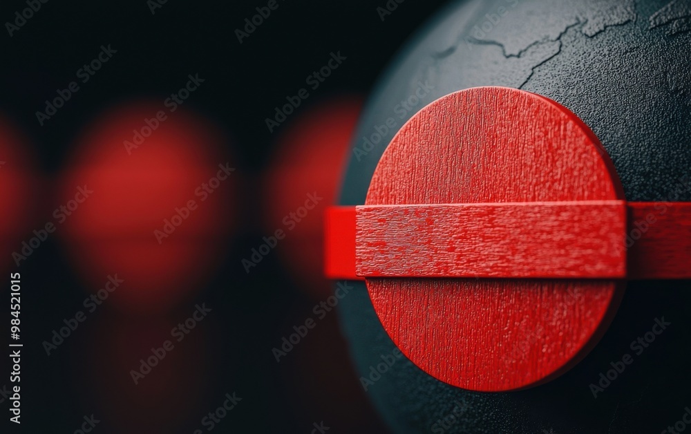 Poster red and black geometric design on a sphere with unique textures.