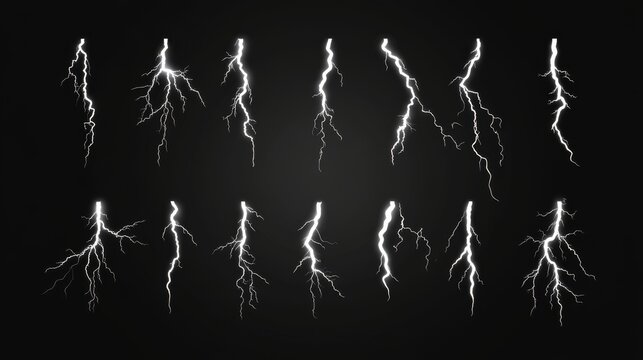Lightning strikes are presented as a sprite sheet, displaying realistic white electric thunder strikes.