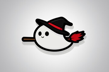 Fototapeta premium Cute Ghost Witch Flying On Broom Stick
