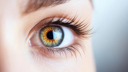 Fototapeta premium A close-up of an eye showcasing vibrant colors and intricate details of the iris and eyelashes, symbolizing beauty and uniqueness.